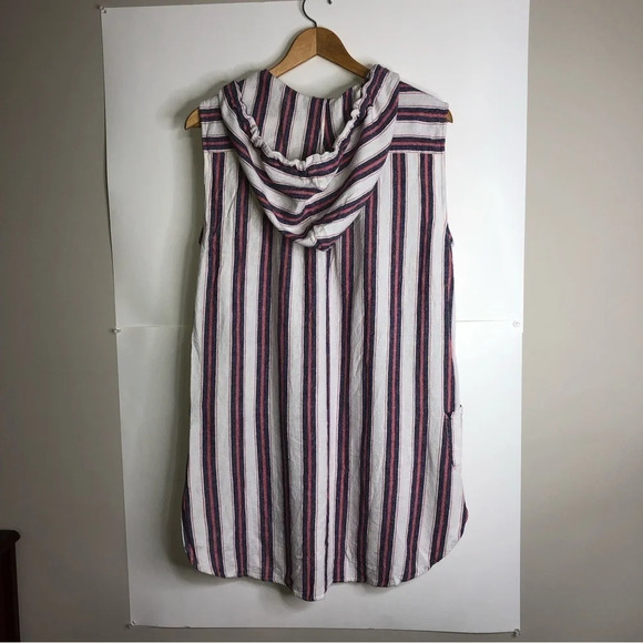 For Cynthia Coverup M Striped Blue/Red/White Pockets Hooded  Boho Hippy - Picture 10 of 10